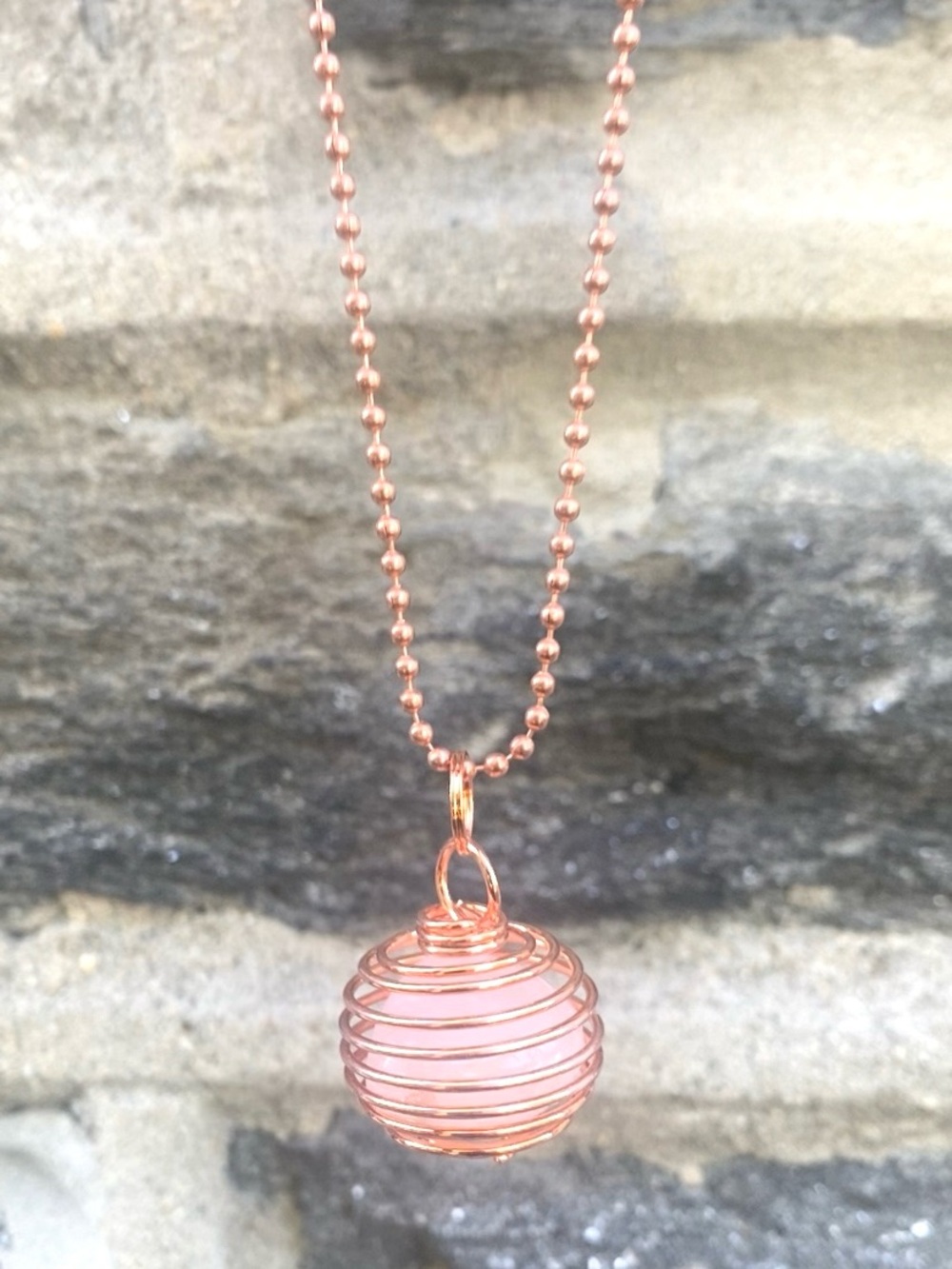 Rose Quartz Stone w/ Copper Cage Necklace